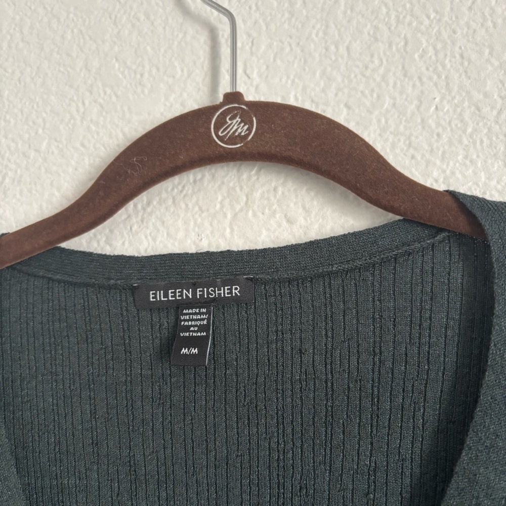 Eileen Fisher Women's Size Medium Green Linen Blend V-Neck Tunic Top - Picture 2 of 5